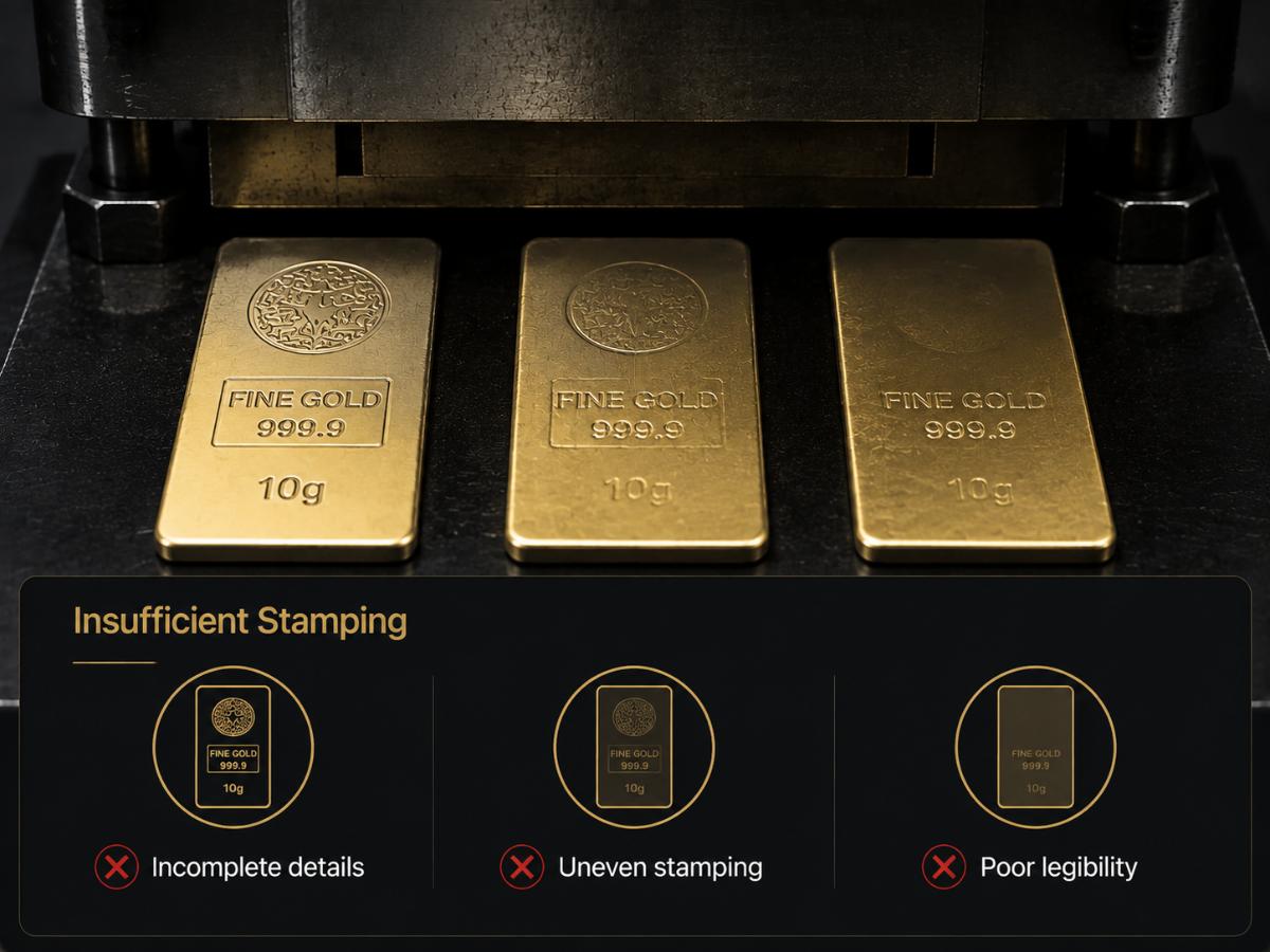 Insufficient stamping for gold bar making